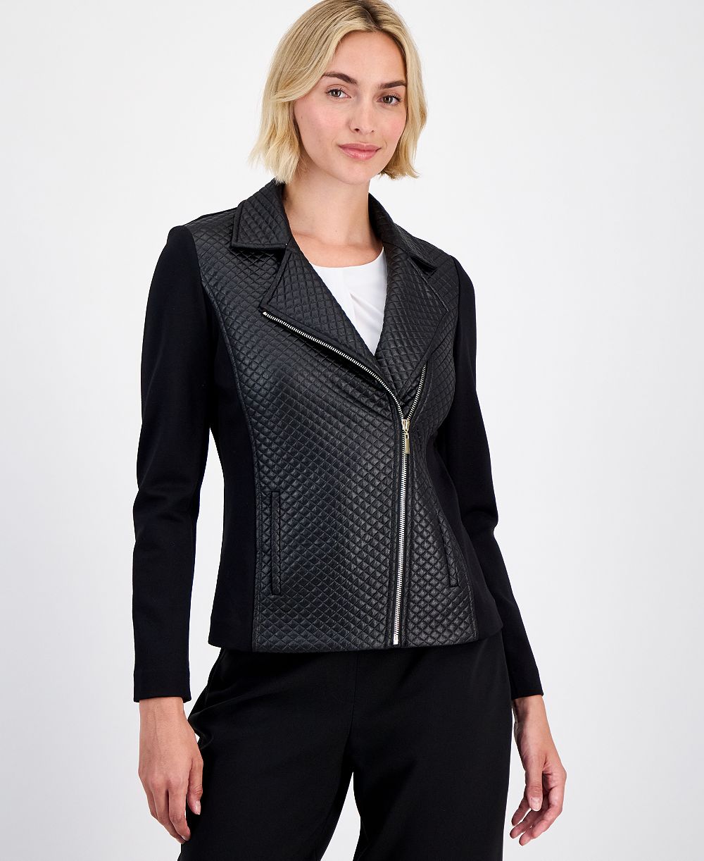 Anne Klein Women's Faux-Leather Moto Jacket