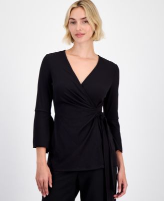 Anne Klein Women's Ribbed Surplice-Neck Wrap Top