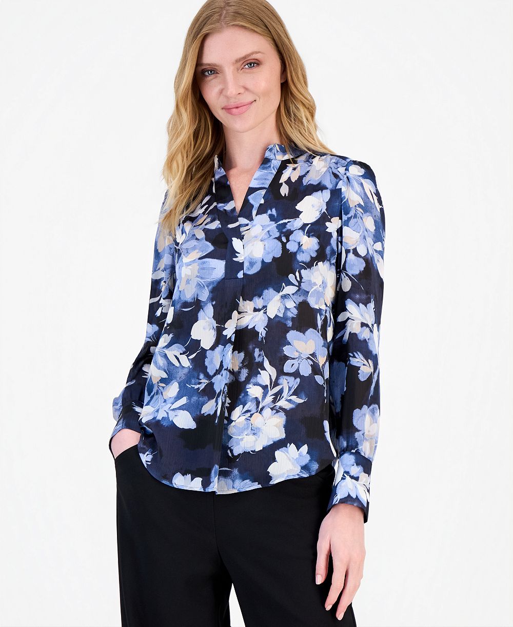Женская блузка Anne Klein V-Neck Pleated-Front Blouse