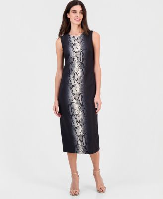 Женское миди-платье Anne Klein Animal-Print Jewel-Neck