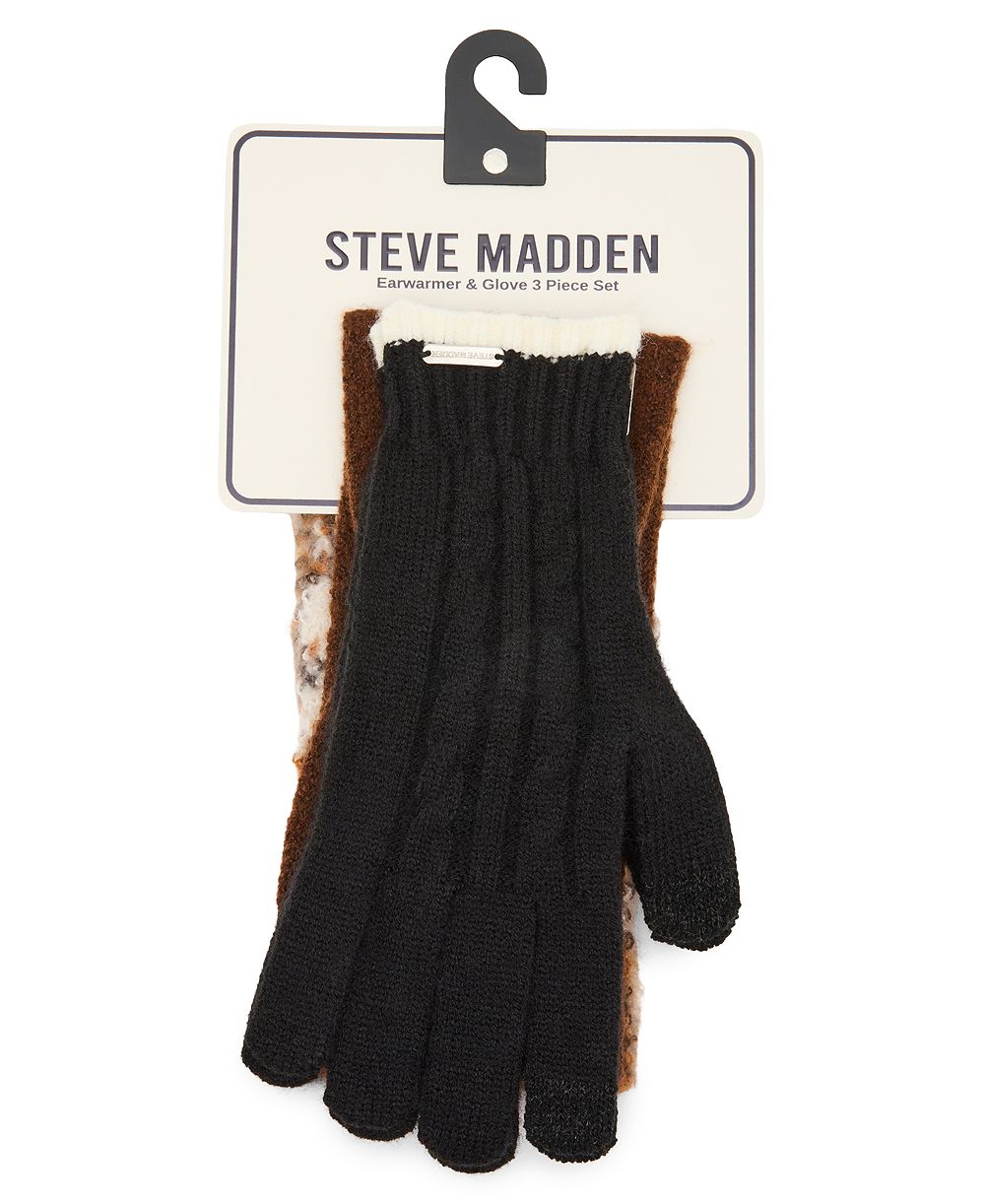 Steve Madden Animal Print 3-Piece Earwarmer Headbands and Glove Set