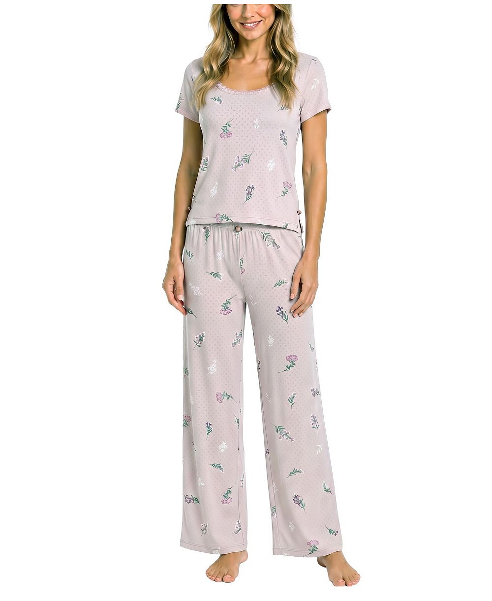 Sincerely Jules Women's Brushed Pointelle Square Neck Top & Pants Set, 2-Piece