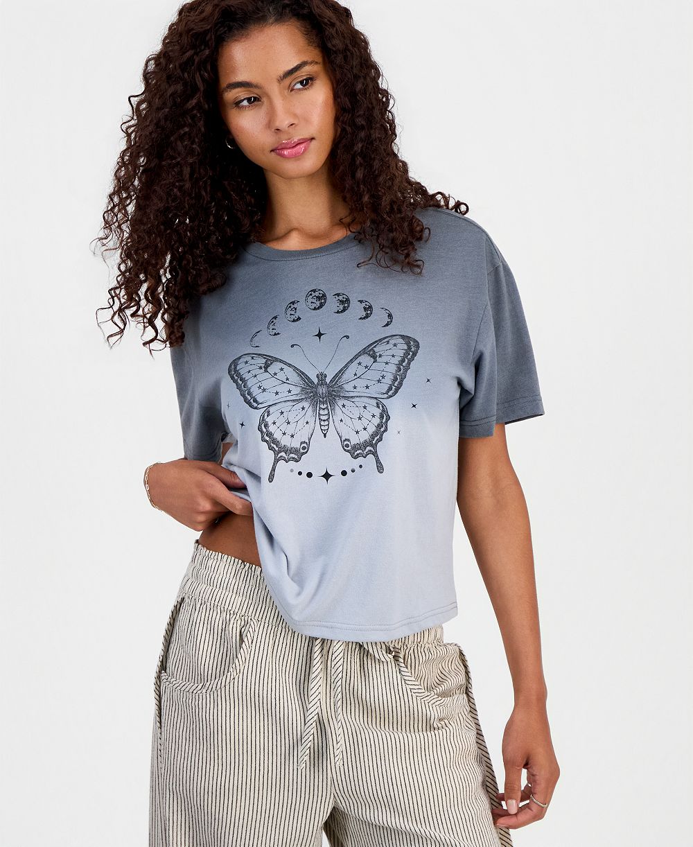 Rebellious One футболка Juniors' Butterfly Moon Graphic Print