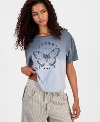 Rebellious One футболка Juniors' Butterfly Moon Graphic Print