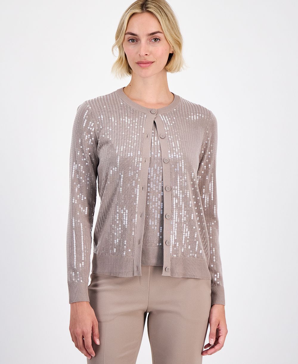 Anne Klein Women's Button-Front Sequin Cardigan