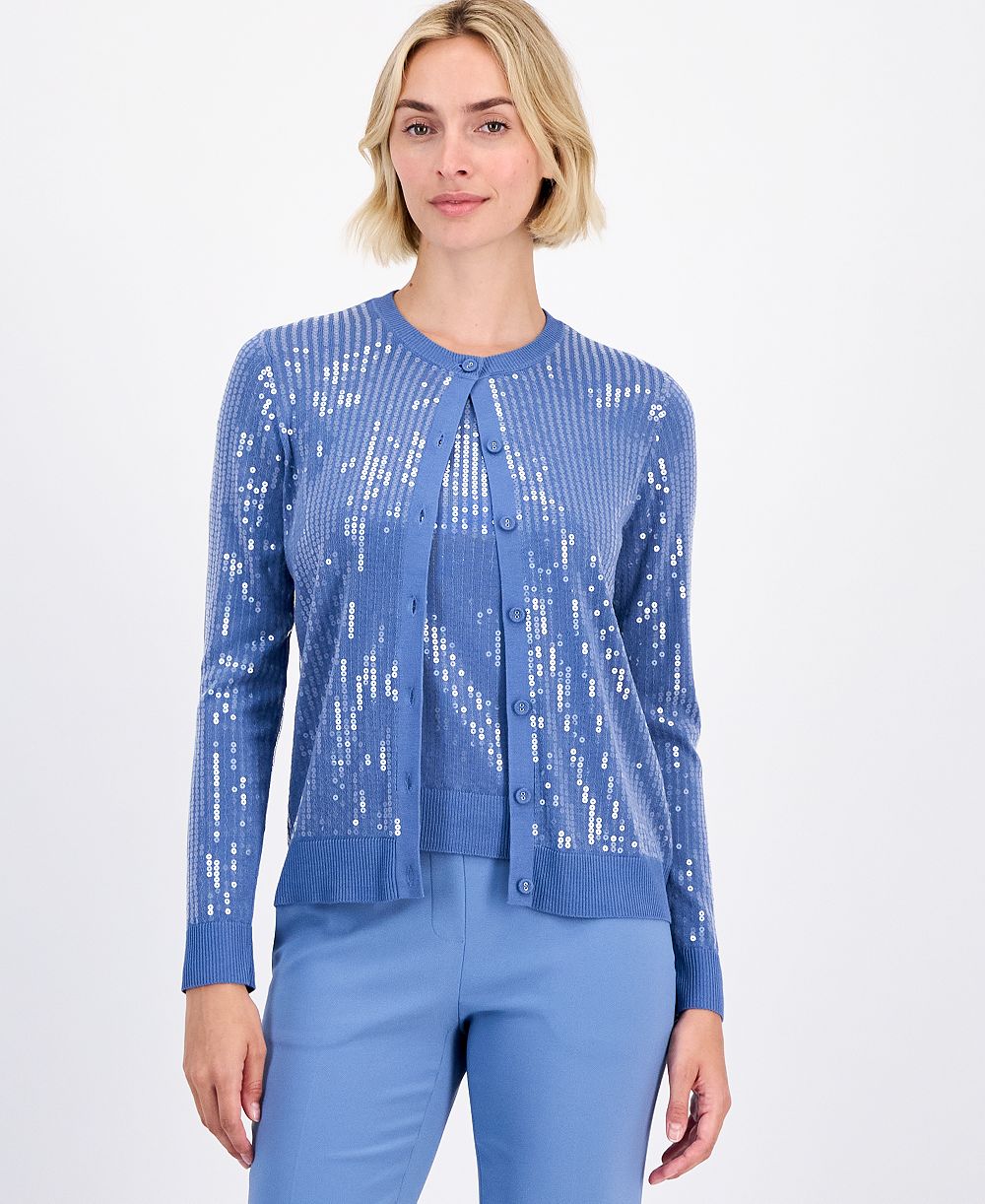 Anne Klein Women's Button-Front Sequin Cardigan