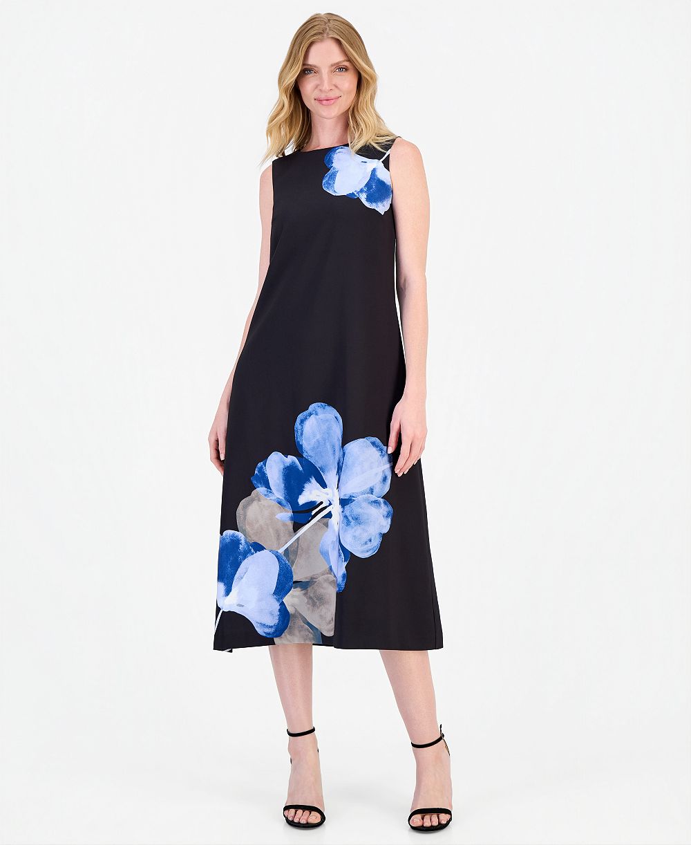 Anne Klein Женское миди-платье A-Line без рукавов Floral