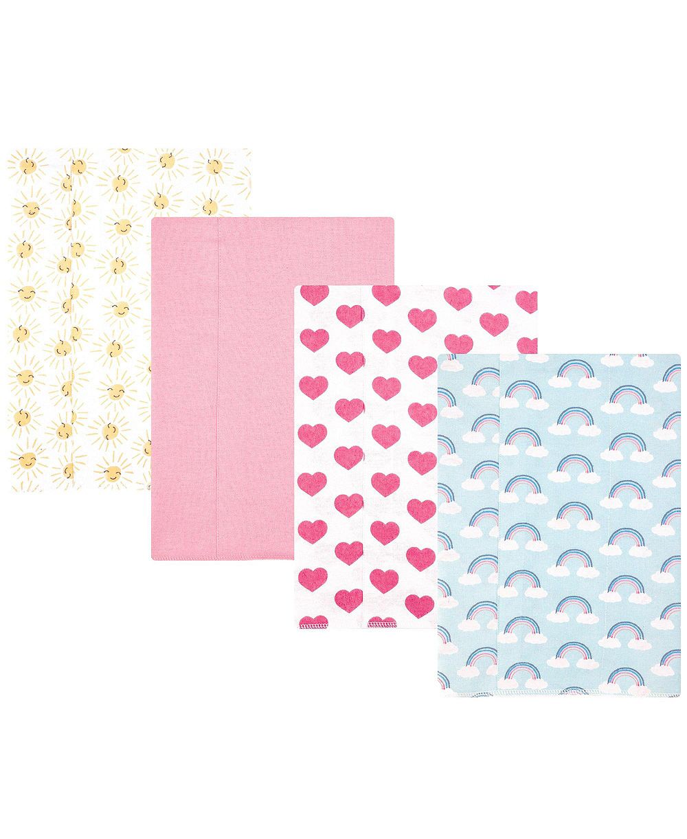 Hudson Baby Girl Cotton Poly Flannel Burp Cloths 4-Pack