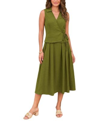 Cupshe Women's Collared Tied Front Skirt Set
