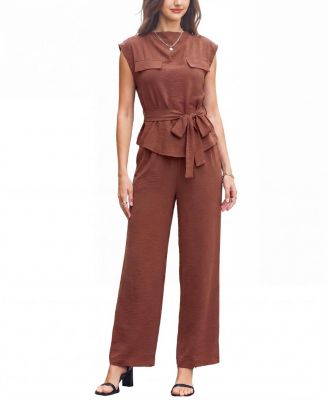 Комплект из 2 предметов Cupshe Women's Crew Neck Belted Top и широких брюк