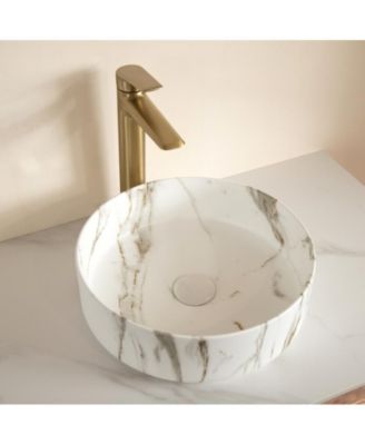 CASAINC Round Vessel Bathroom Sink Ceramic Basin Stone Pattern Finish Countertop