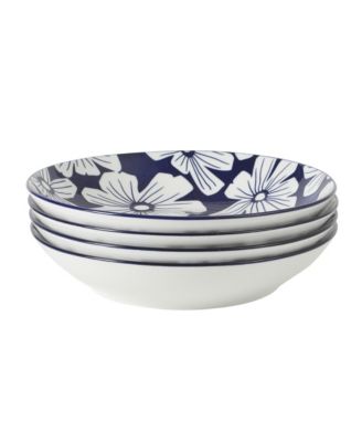Gibson Home Heritage Sky 4-Piece Pasta Bowl Set, 8 Inch Round Stoneware Bowls, Floral Design, Decorative Everyday Use