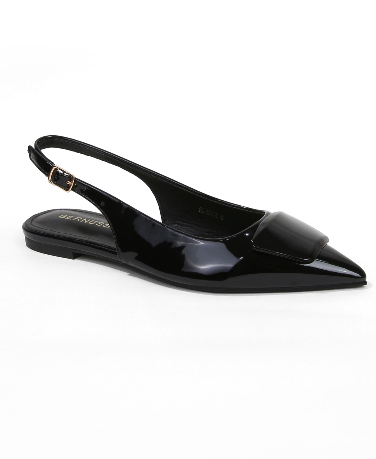 BERNESS Women's Blanca Patent Slingback Flats with Geometric Accent