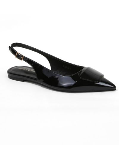 BERNESS Women's Blanca Patent Slingback Flats with Geometric Accent