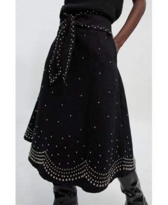 Karen Millen Women's Studded Tie Belt Midi Skirt