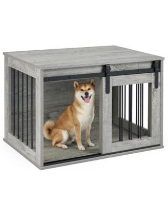 RUIE Heavy Duty Dog Crate Furniture with Sliding Barn Door and Tabletop
