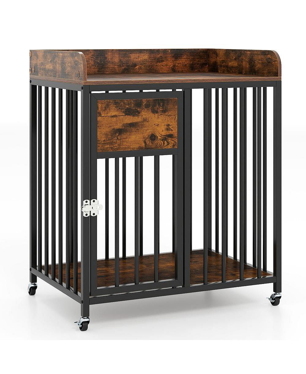 RUIE Dog Crate Furniture with Wheels and Tabletop for Small Dogs