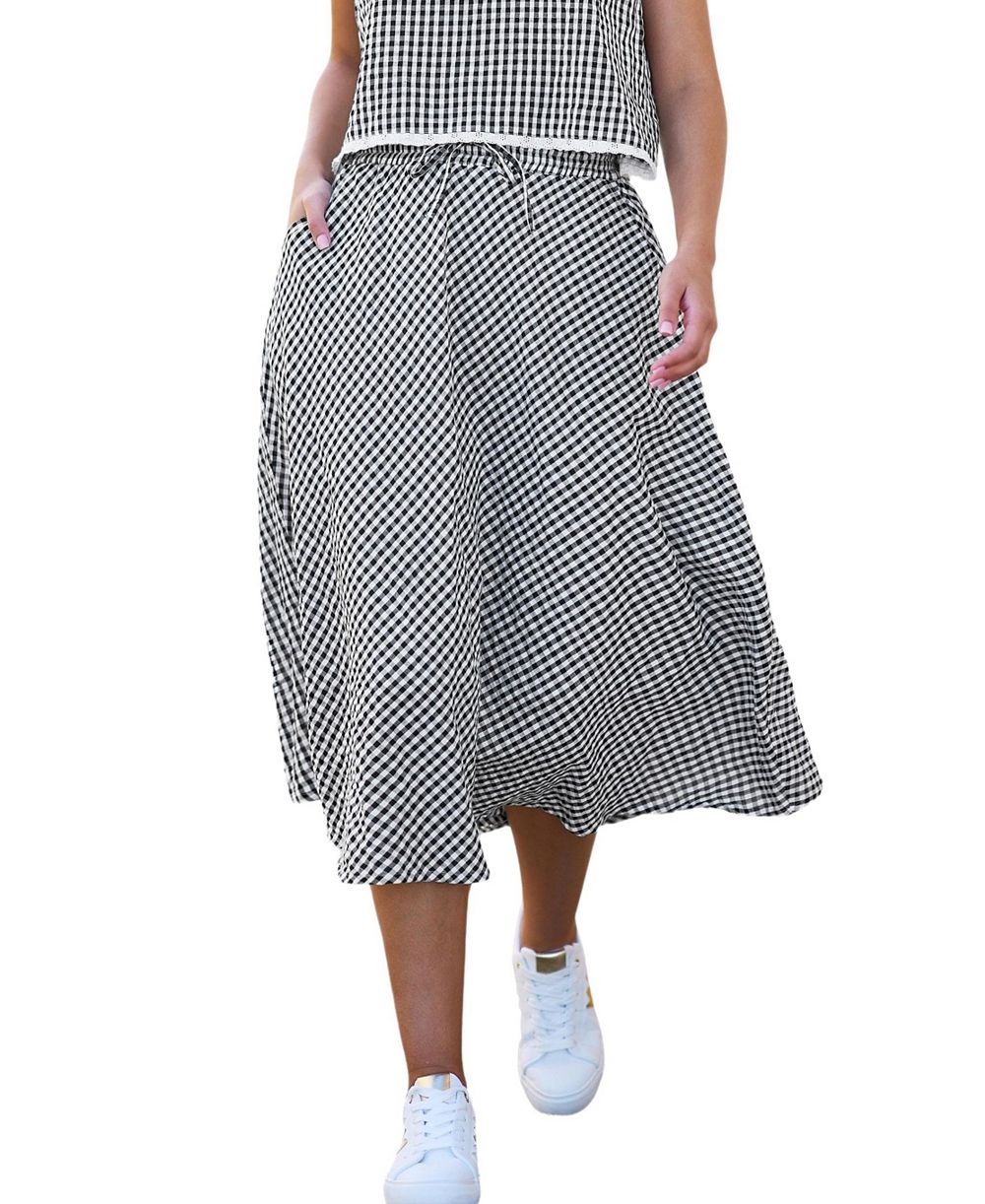 Yumi Women's Gingham Cotton Midi Skirt