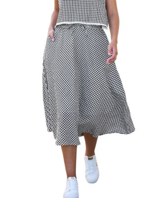 Yumi Women's Gingham Cotton Midi Skirt
