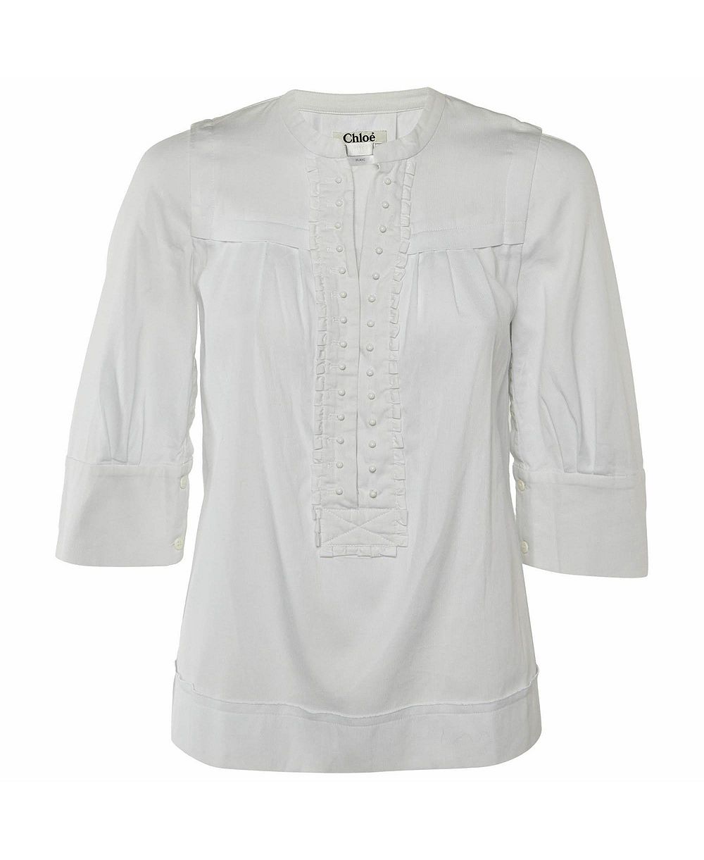 Pre-Owned Chloe Women's Cotton Ruffled Bead-Button Blouse