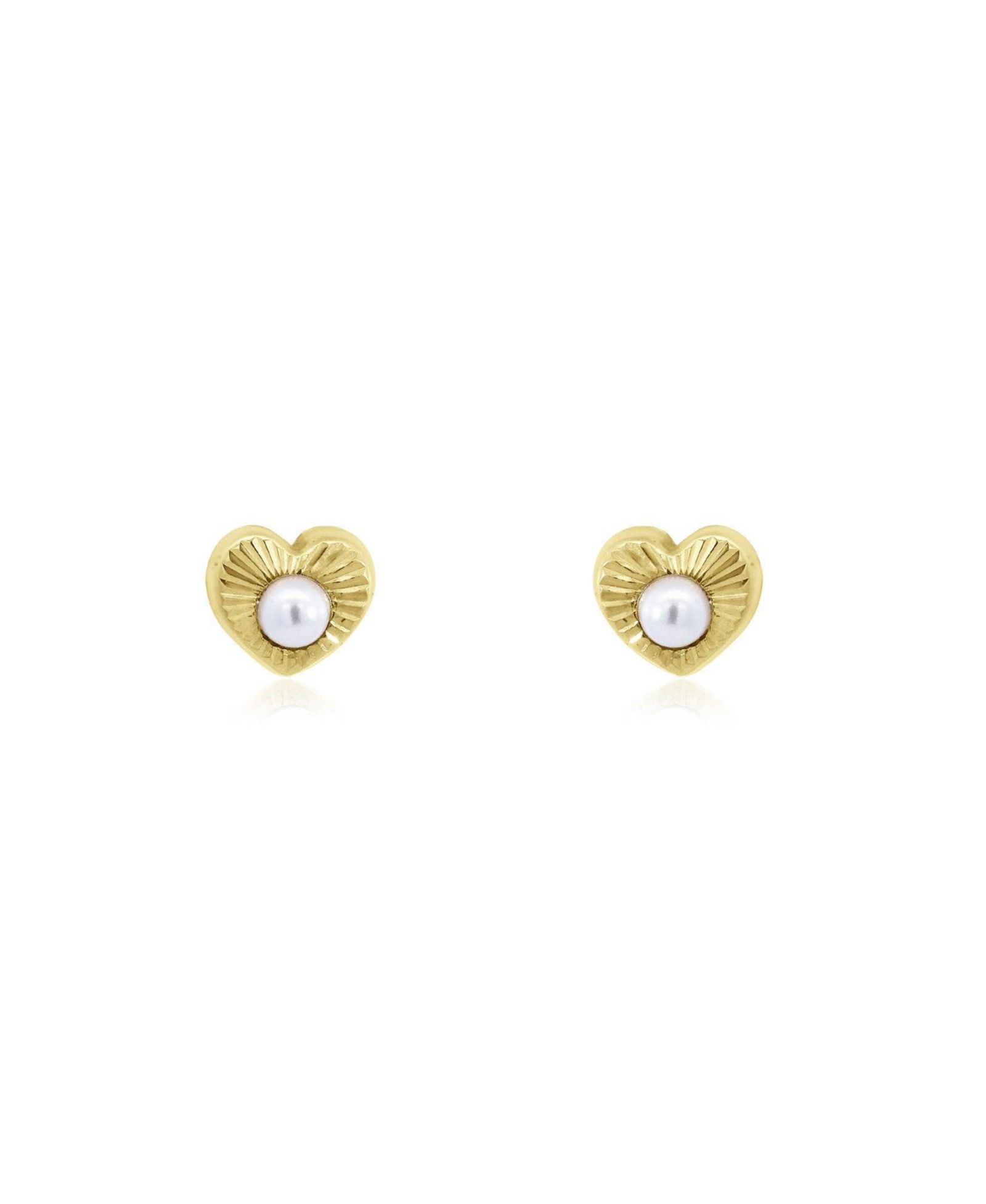 The Lovery Fluted Pearl Heart Screw Back Stud Earrings 14K Yellow Gold