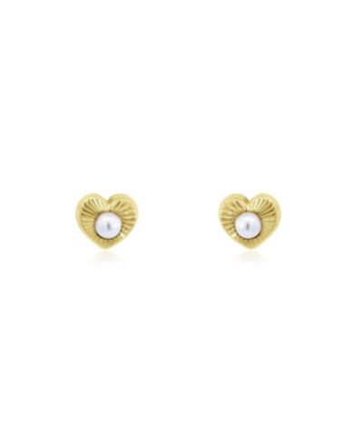 The Lovery Fluted Pearl Heart Screw Back Stud Earrings 14K Yellow Gold