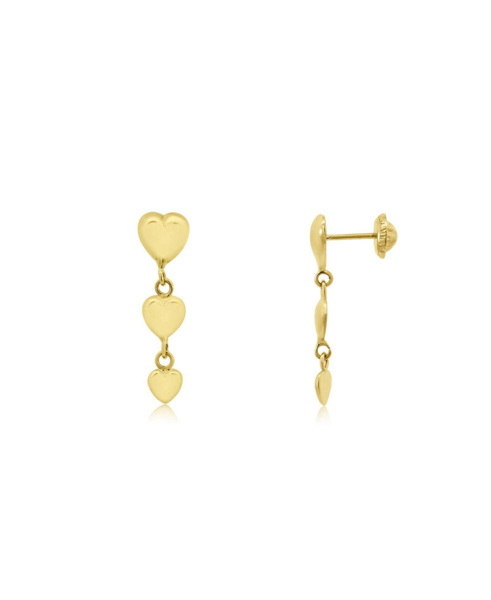 The Lovery Gold Heart Dangle Screw Back Earrings 14K Yellow Gold