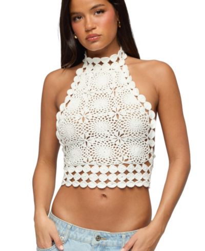 Edikted Women's Backless Crochet High Neck Halter Top