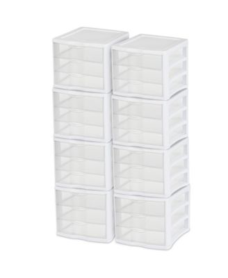 Sterilite ClearView Compact Stacking 3 Drawer Storage Organizer System, (8 Pack)