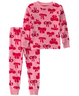 Carter's Toddler Girls' 2T-5T Dreamplush Bow-Print Snug-Fit Top and Pants, 2-Piece Pajama Set