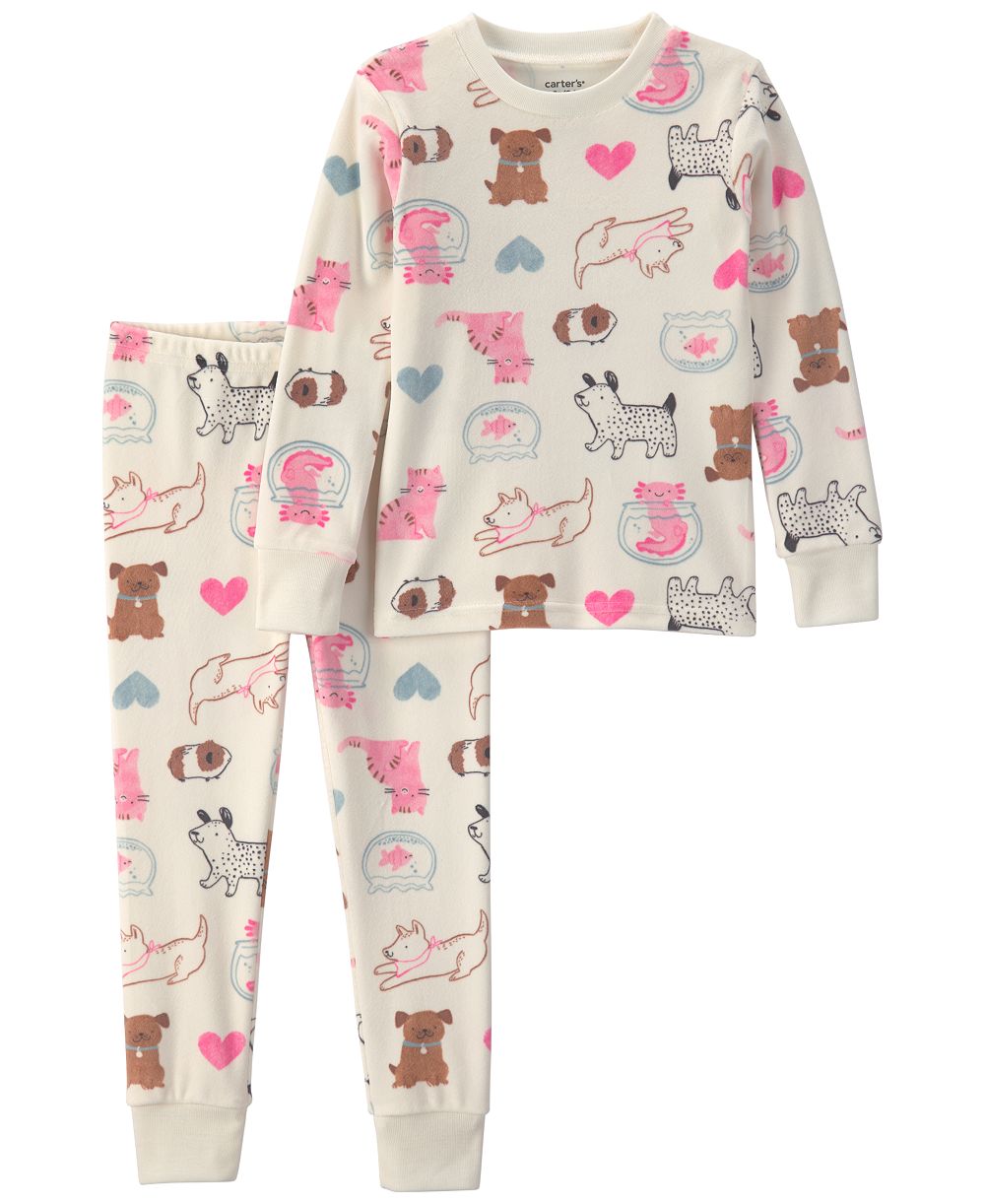 Carter's комплект из двух предметов: топы и брюки с длинным рукавом для девочек-малышек 2T-5T, рождественский принт сердечек DreamPlush, приталенный крой