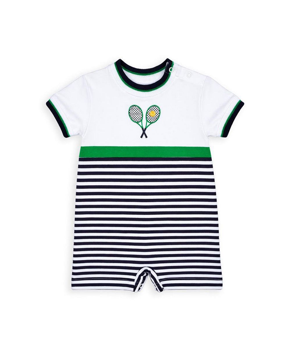 Florence Eiseman Baby Boy Stripe Knit Shortall with Tennis Rackets