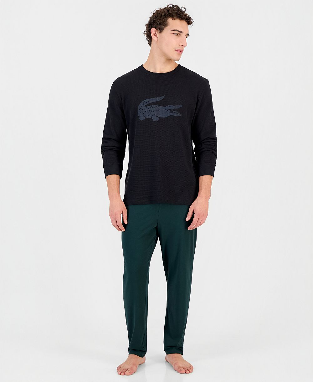 Lacoste Men's Waffle-Knit Long-Sleeve Sleep Shirt