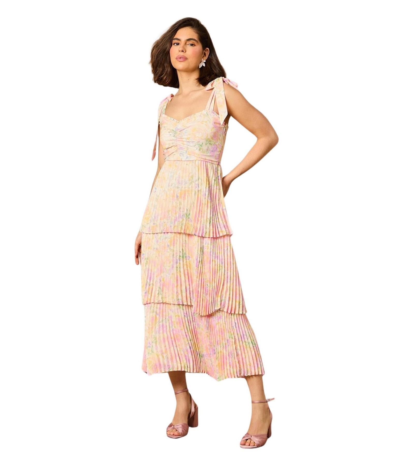 Oasis Women's Pleated Tie Shoulder Midi Dress