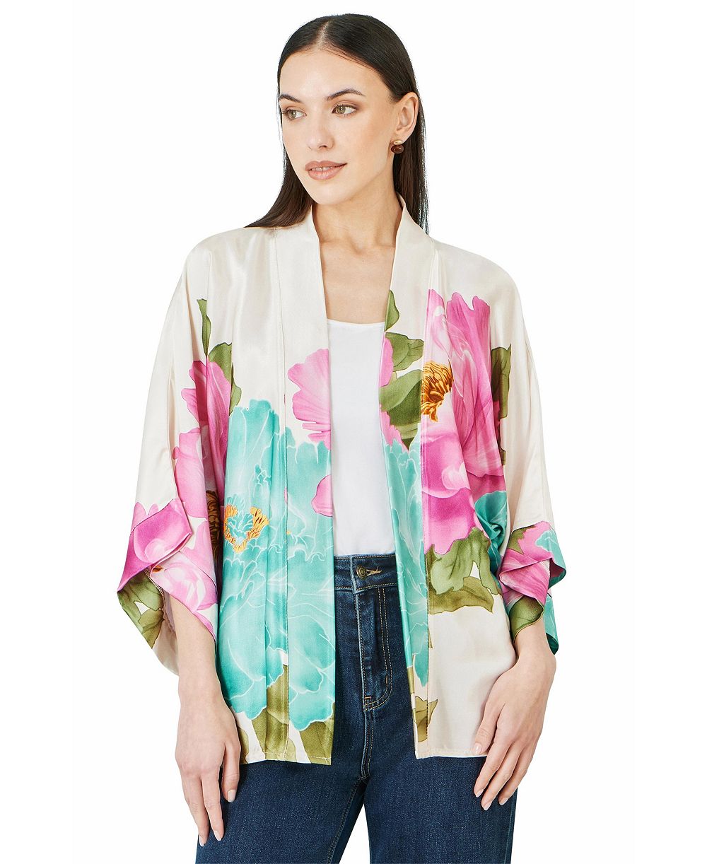 Yumi Womens Floral Print Relaxed Jacket