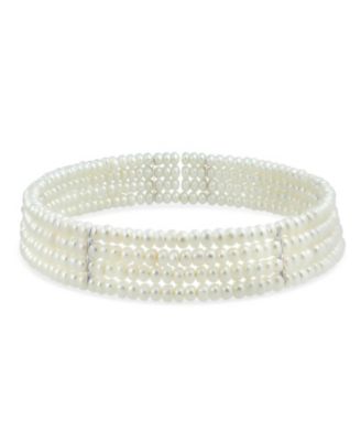 Bling Jewelry Широкое чокер-ожерелье из белого речного жемчуга в 4 ряда с золотым акцентом