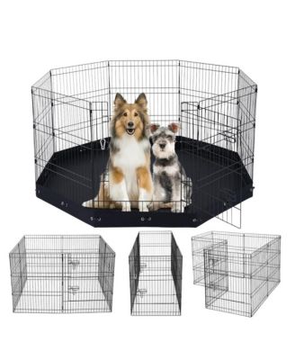 RUIE 8 Panel Foldable Metal Dog Exercise Pen with Bottom Pad 30 in H x 24 in W