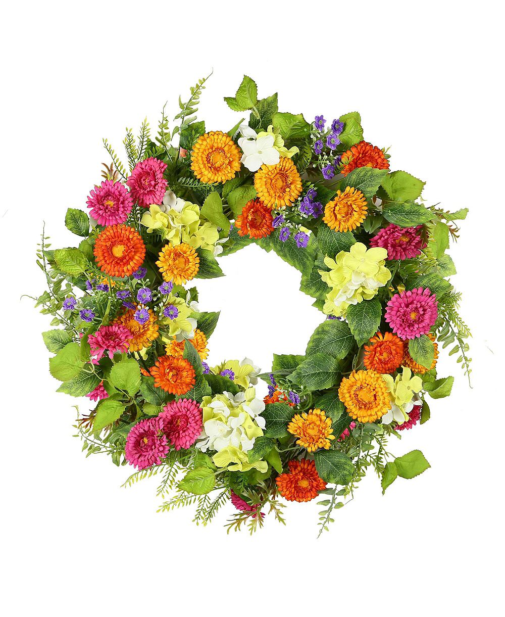 GNUADZ 18" Artificial Floral Wreath Green Leaves Daisies Home Decor