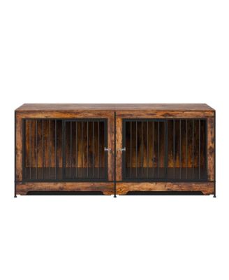 RUIE 75 in Double Dog Crate Furniture Extra Large with Divider 2 Door Cabinet