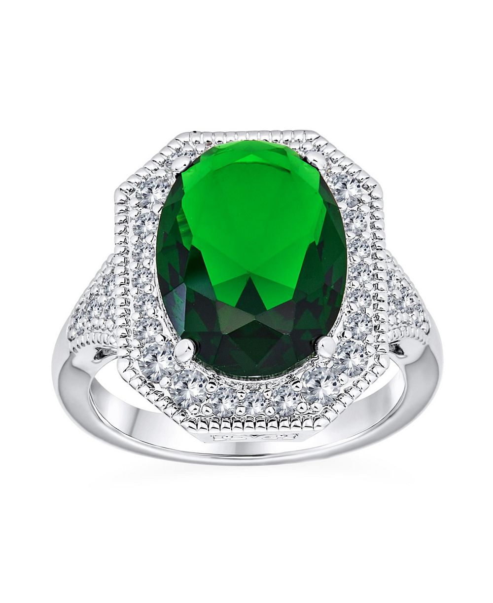 Коктейльное кольцо Bling Jewelry Art Deco Style Statement 15Carat Oval Solitaire CZ Pave Silver Plated