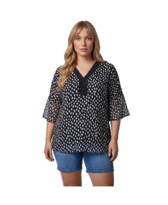 AVENUE Women's Crochet Trim Caftan Top