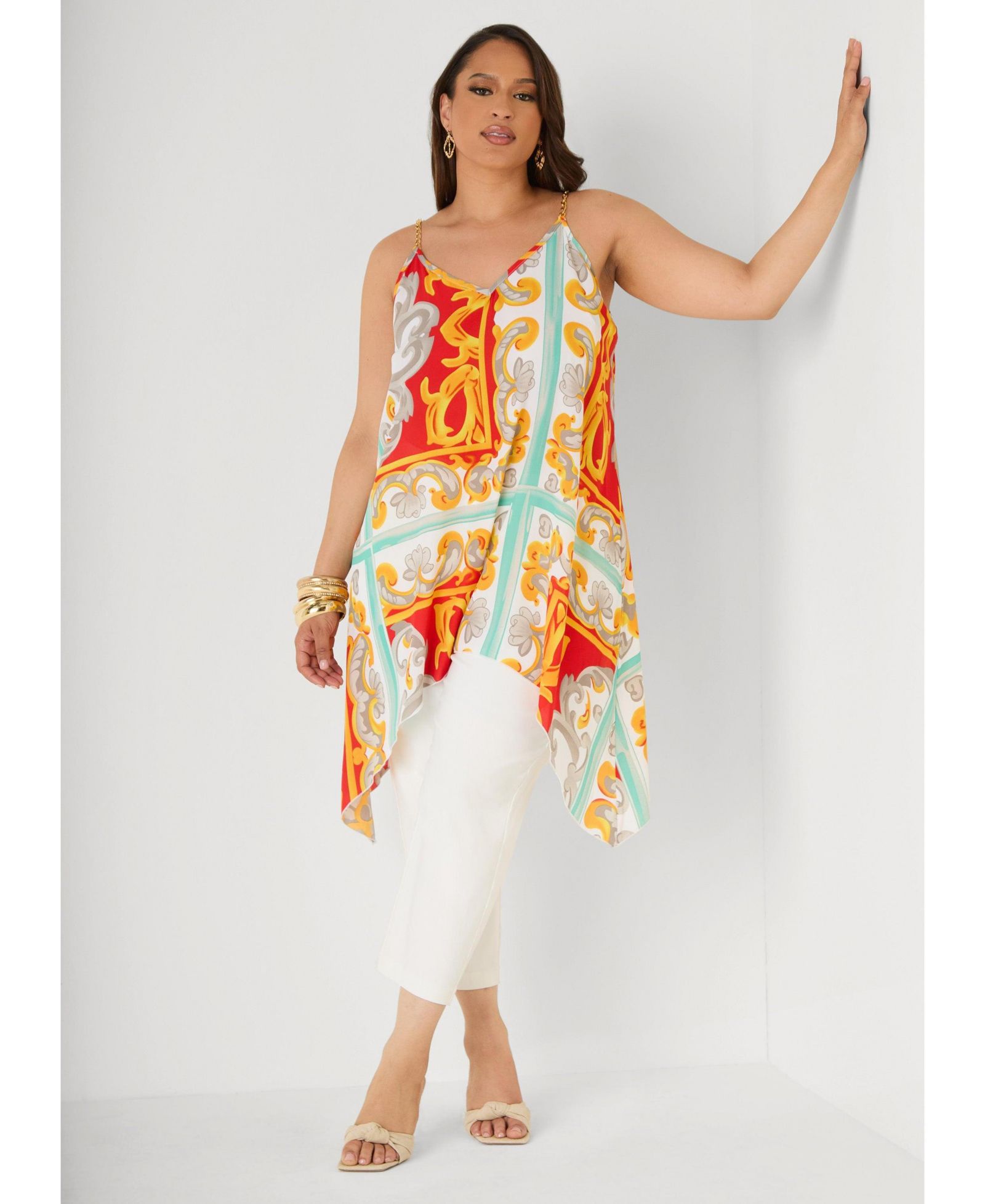 Ashley Stewart Women's Plus Size Printed Chain Trimmed Top