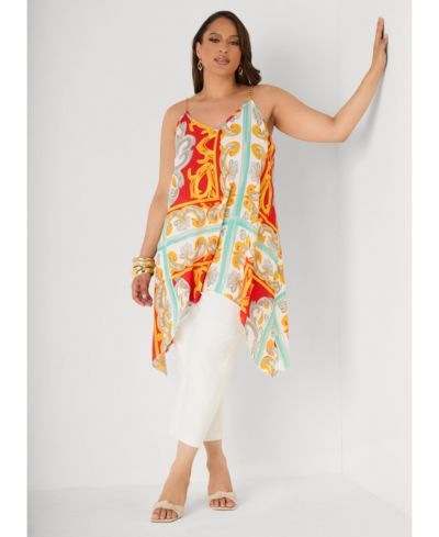 Ashley Stewart Women's Plus Size Printed Chain Trimmed Top