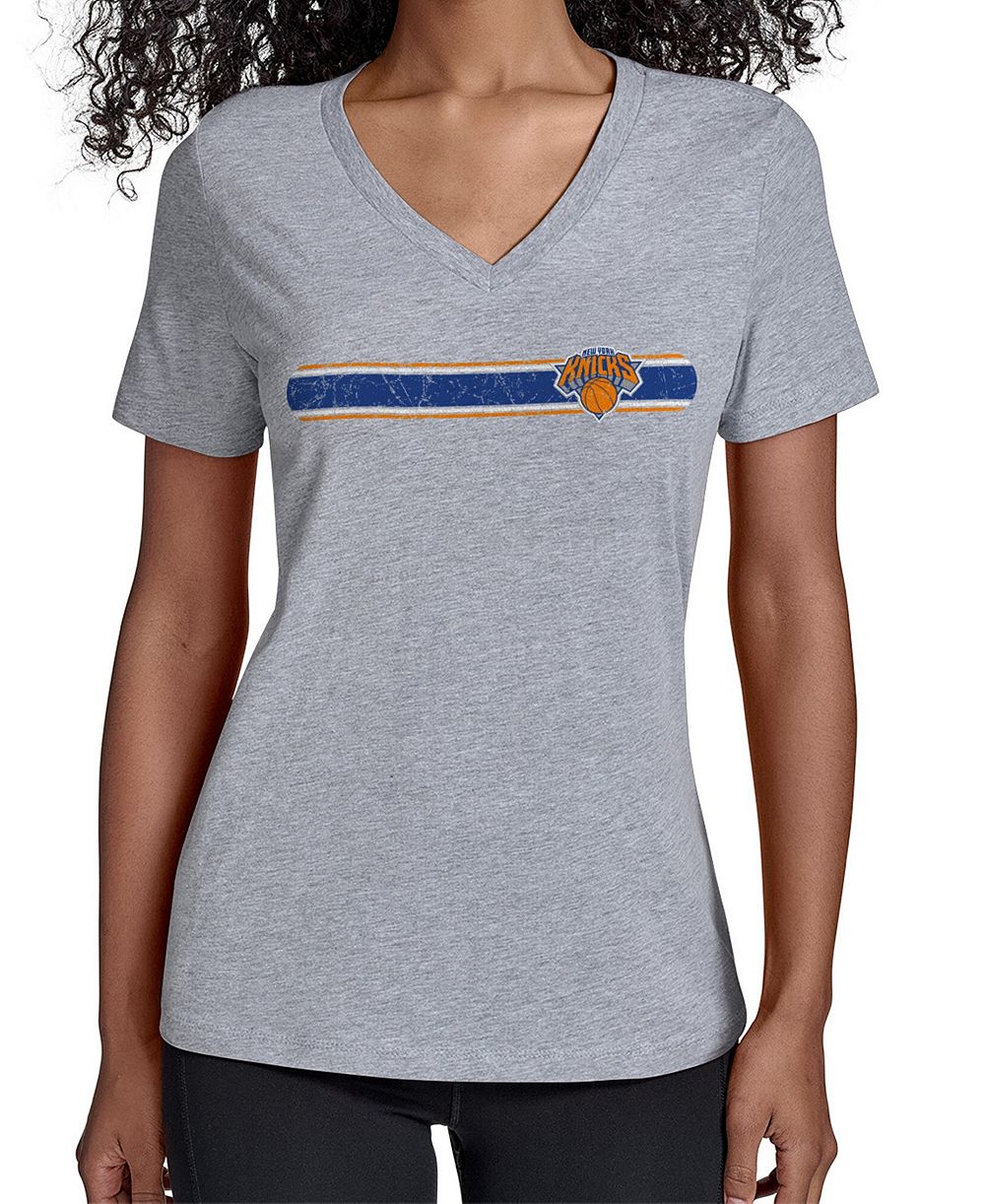 Женская футболка Starter Gray New York Knicks Team Stripe V-Neck T-Shirt