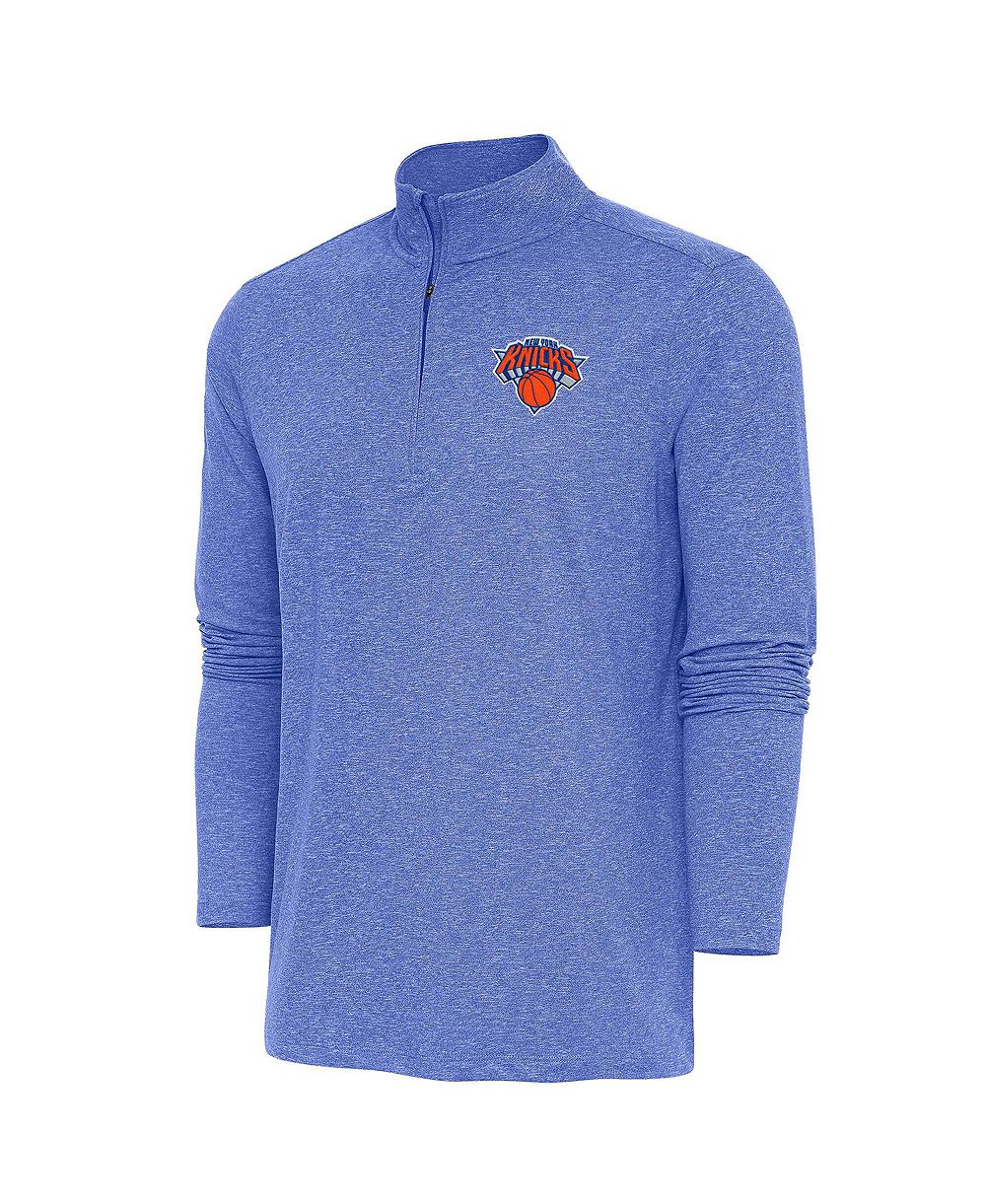 Мужской свитшот Antigua Heather Royal New York Knicks Hunk Quarter-Zip Pullover