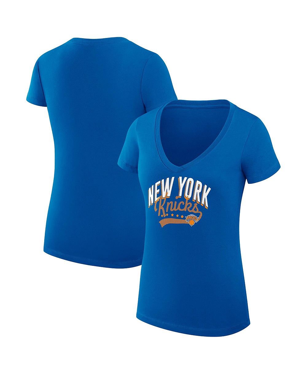 Женская футболка G-III 4Her by Carl Banks New York Knicks Super-Slim Fit Lightweight Filigree Logo V-Neck Blue