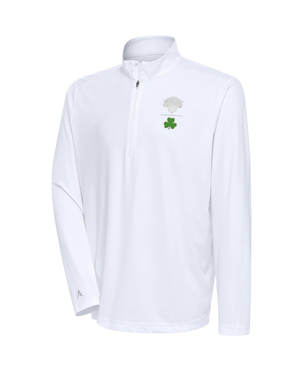 Antigua Мужской White New York Knicks Shamrock Tribute Quarter-Zip Pullover Sweatshirt