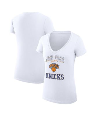 G-III 4Her by Carl Banks Women's White New York Knicks Super-Slim Fit Lightweight Team Logo V-Neck T-Shirt