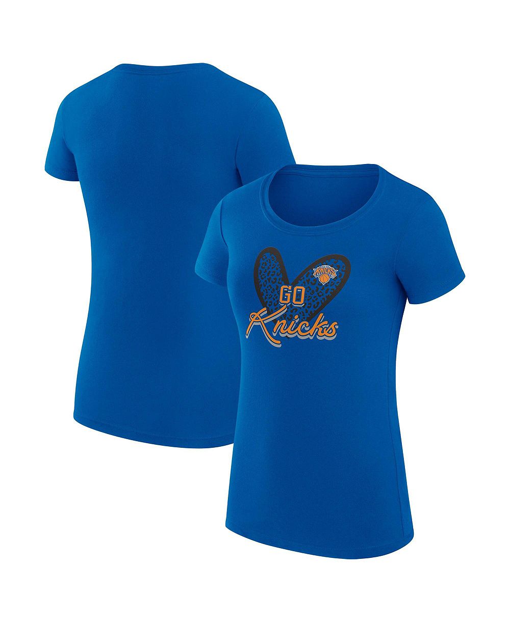 Женская футболка G-III 4Her by Carl Banks Blue New York Knicks Super-Slim Fit Lightweight Leopard Heart