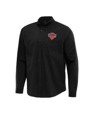 Мужская рубашка на пуговицах Antigua, Black New York Knicks Flight Woven Tri-Blend с длинным рукавом